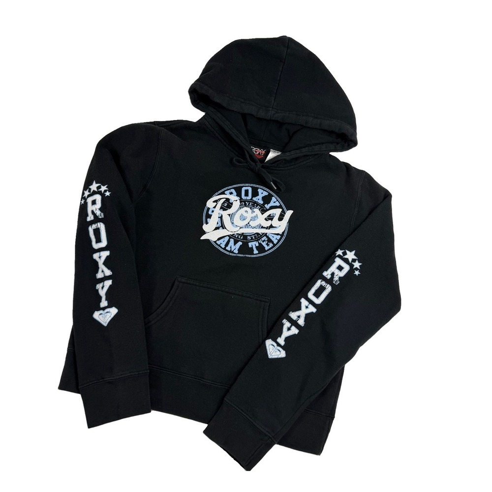 VTG 2000's Roxy X Quiksilver Black Logo Hoodie Size Small Women's